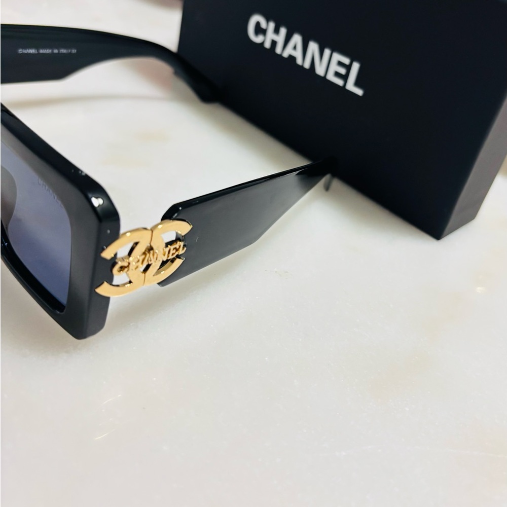 CHANEL Black Rectangular Sunglasses NWT - image 3